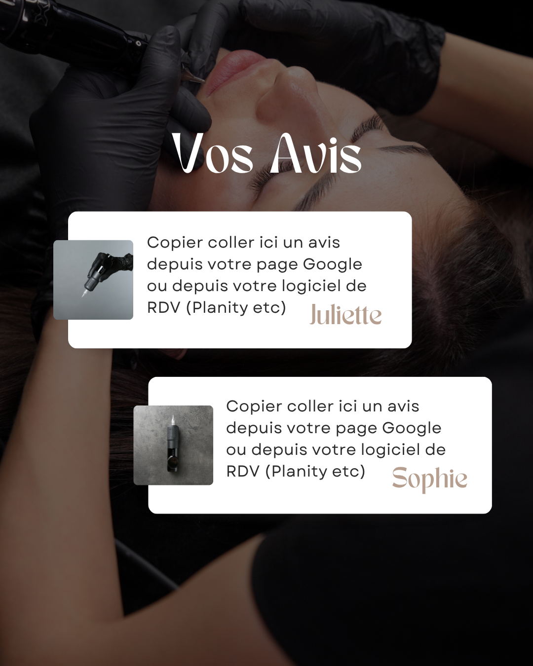 50 modèles de posts "Avis Client" - Maquillage Permanent