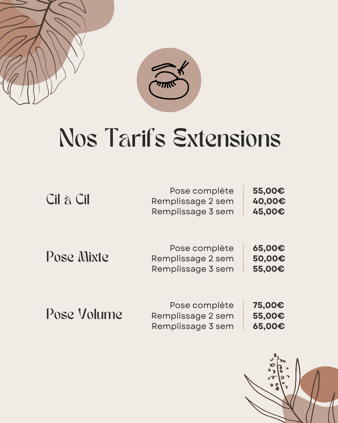 50 modèles de posts "Contact / Services / Tarifs" - Lash Artist