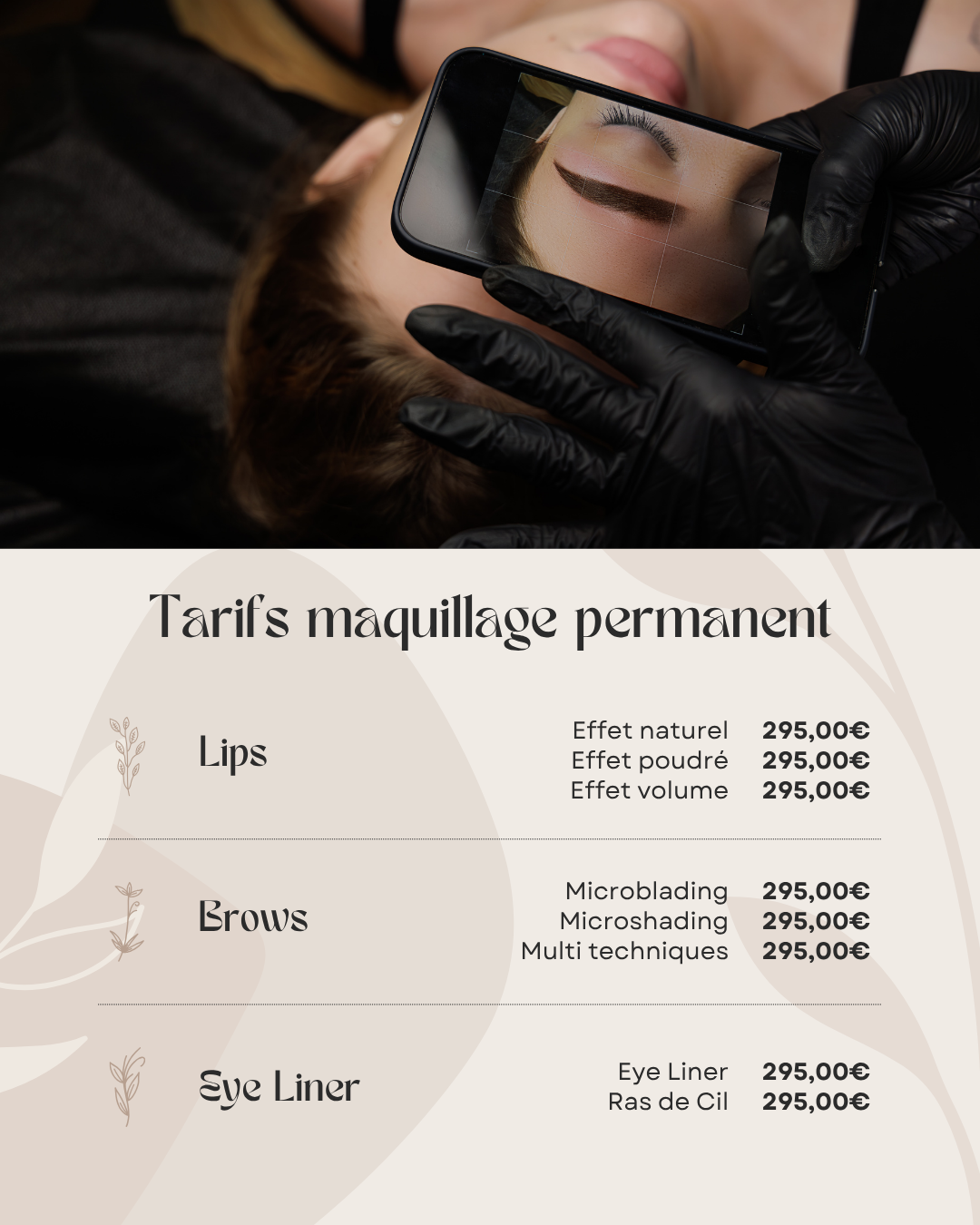 50 modèles de posts "Contact / Services / Tarifs" - Maquillage Permanent