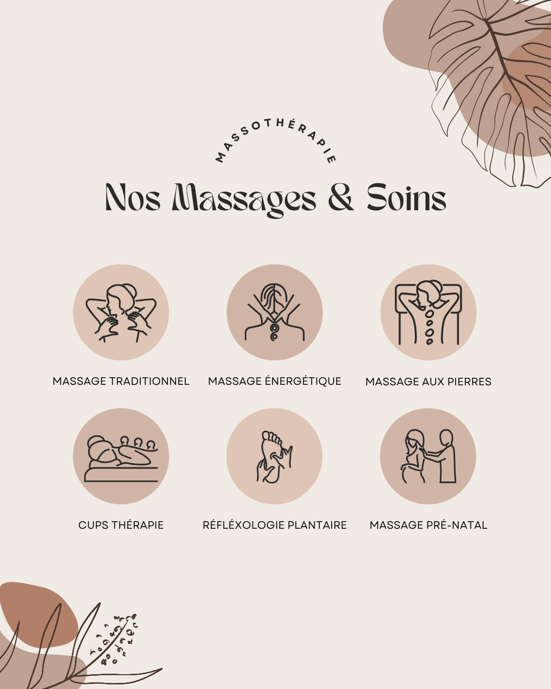 50 modèles de posts "Contact / Services / Tarifs" - Massage