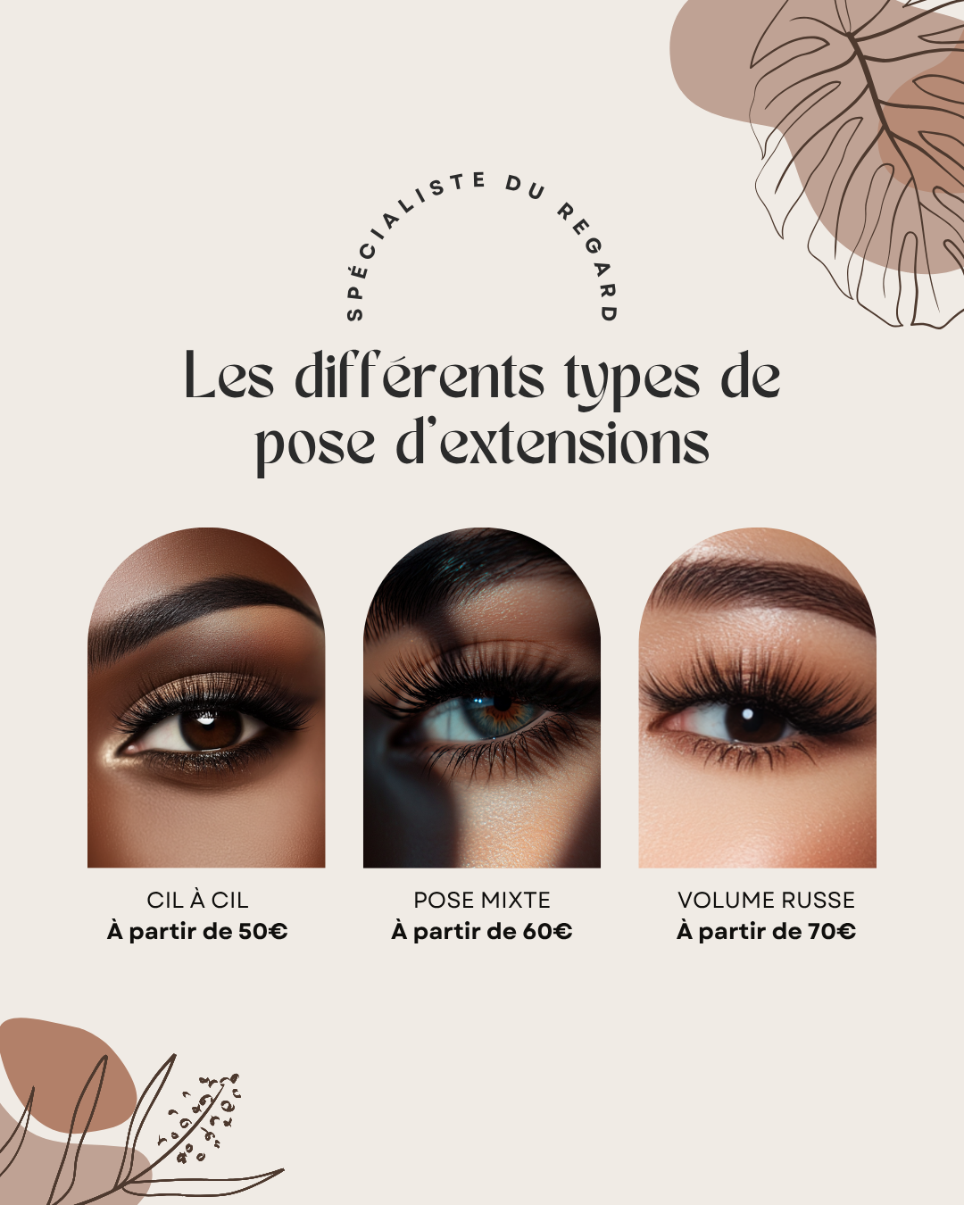 50 modèles de posts "Contact / Services / Tarifs" - Lash Artist