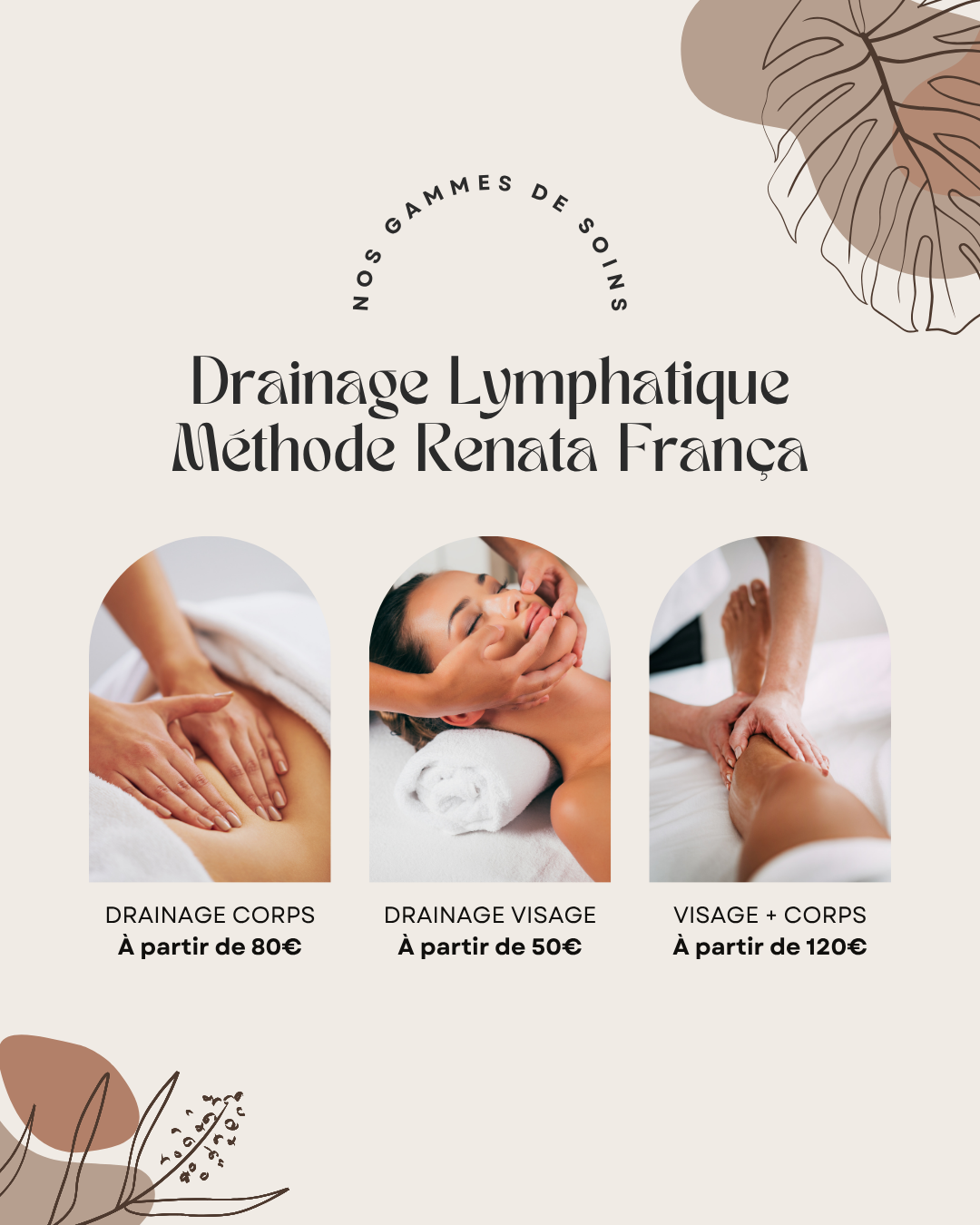50 modèles de posts "Contact / Services / Tarifs" - Drainage Lymphatique