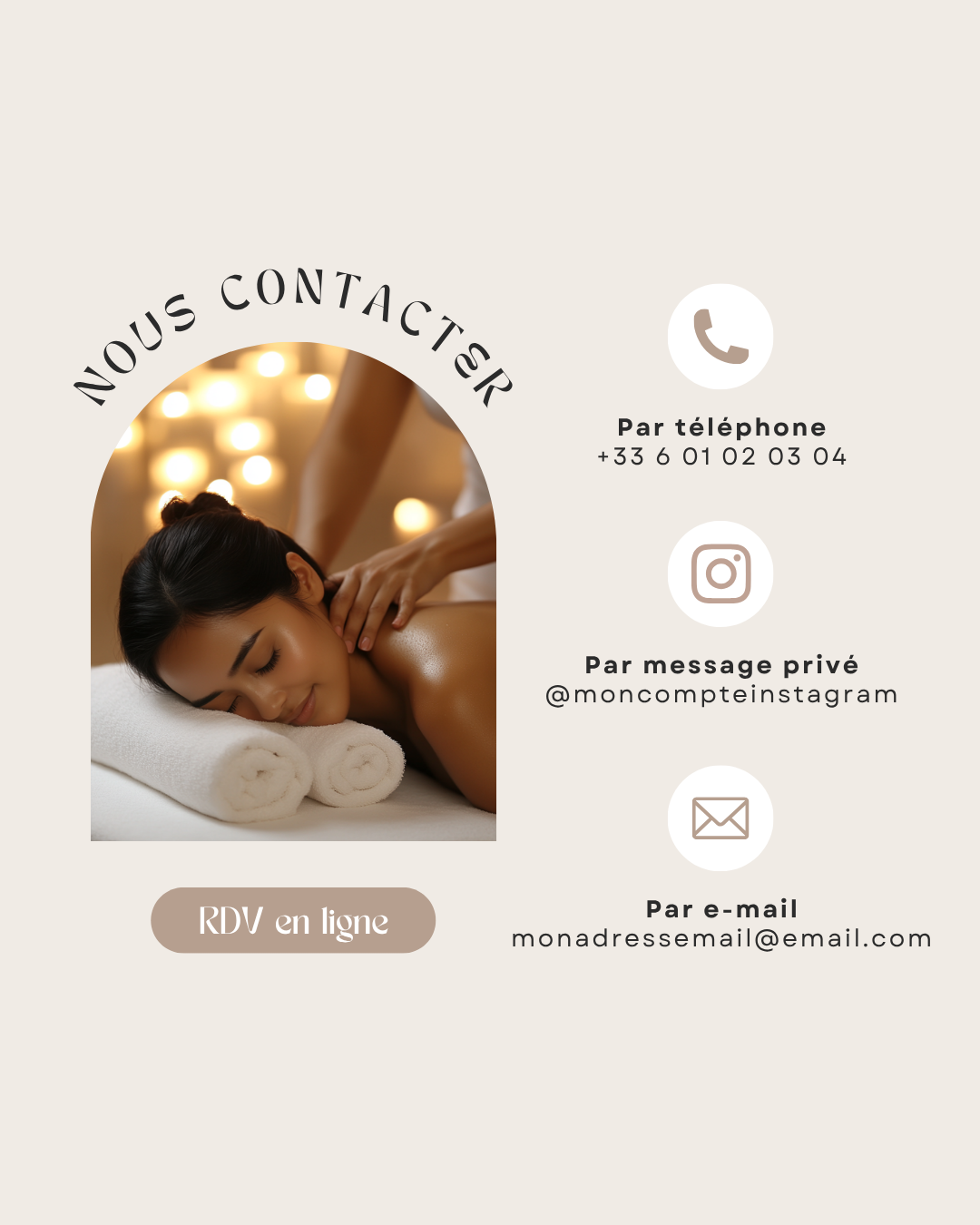 50 modèles de posts "Contact / Services / Tarifs" - Massage