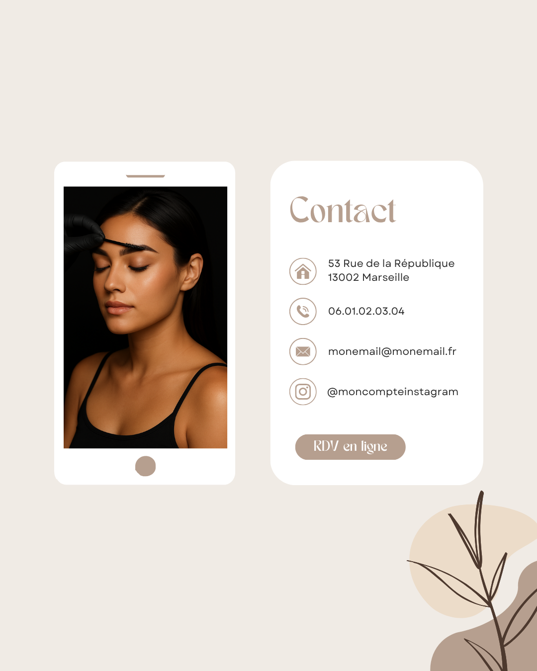 50 modèles de posts "Contact / Services / Tarifs" - Brow Artist