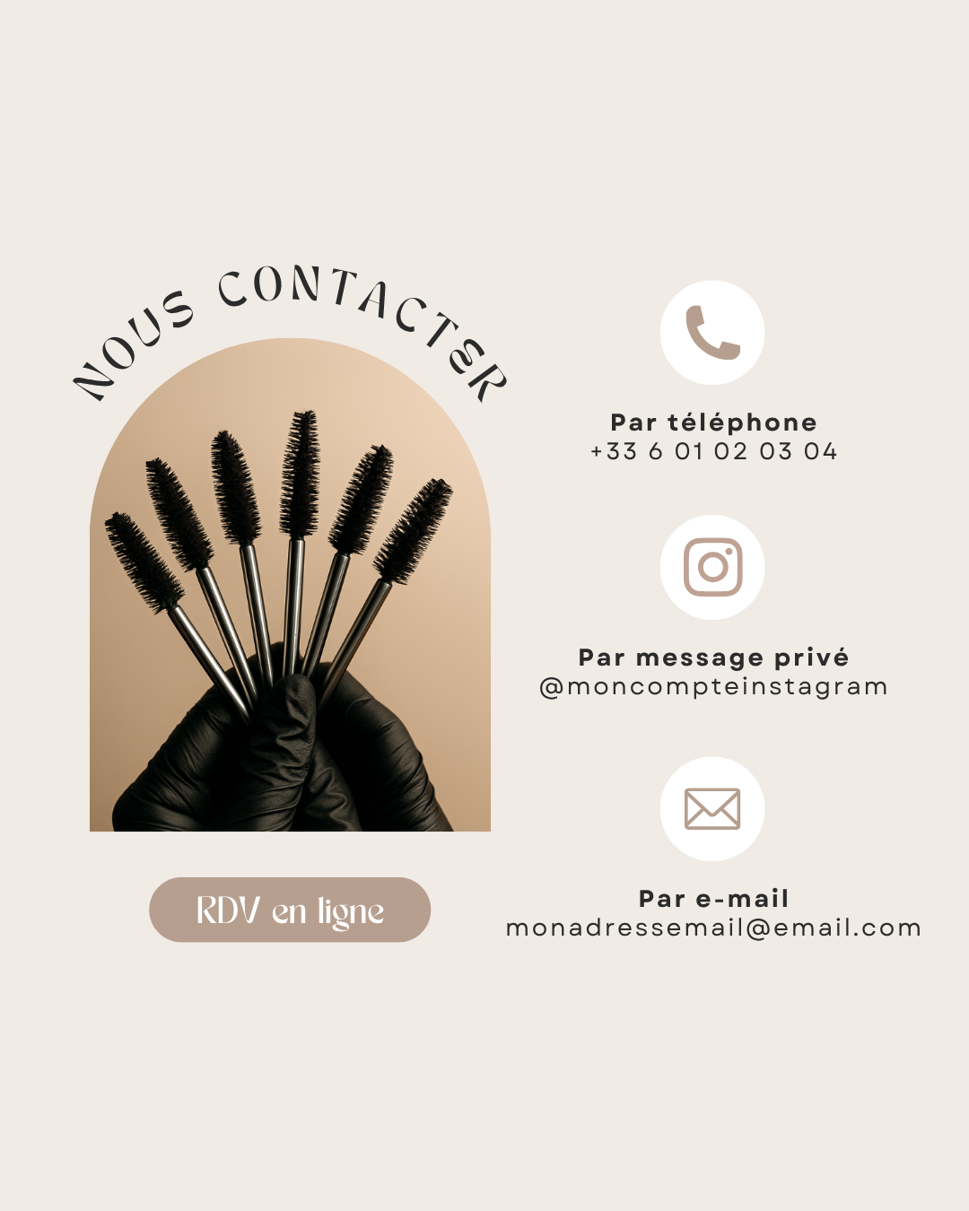 50 modèles de posts "Contact / Services / Tarifs" - Lash Artist