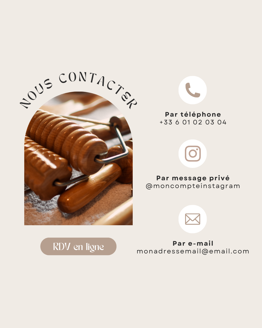 50 modèles de posts "Contact / Services / Tarifs" - Madérothérapie
