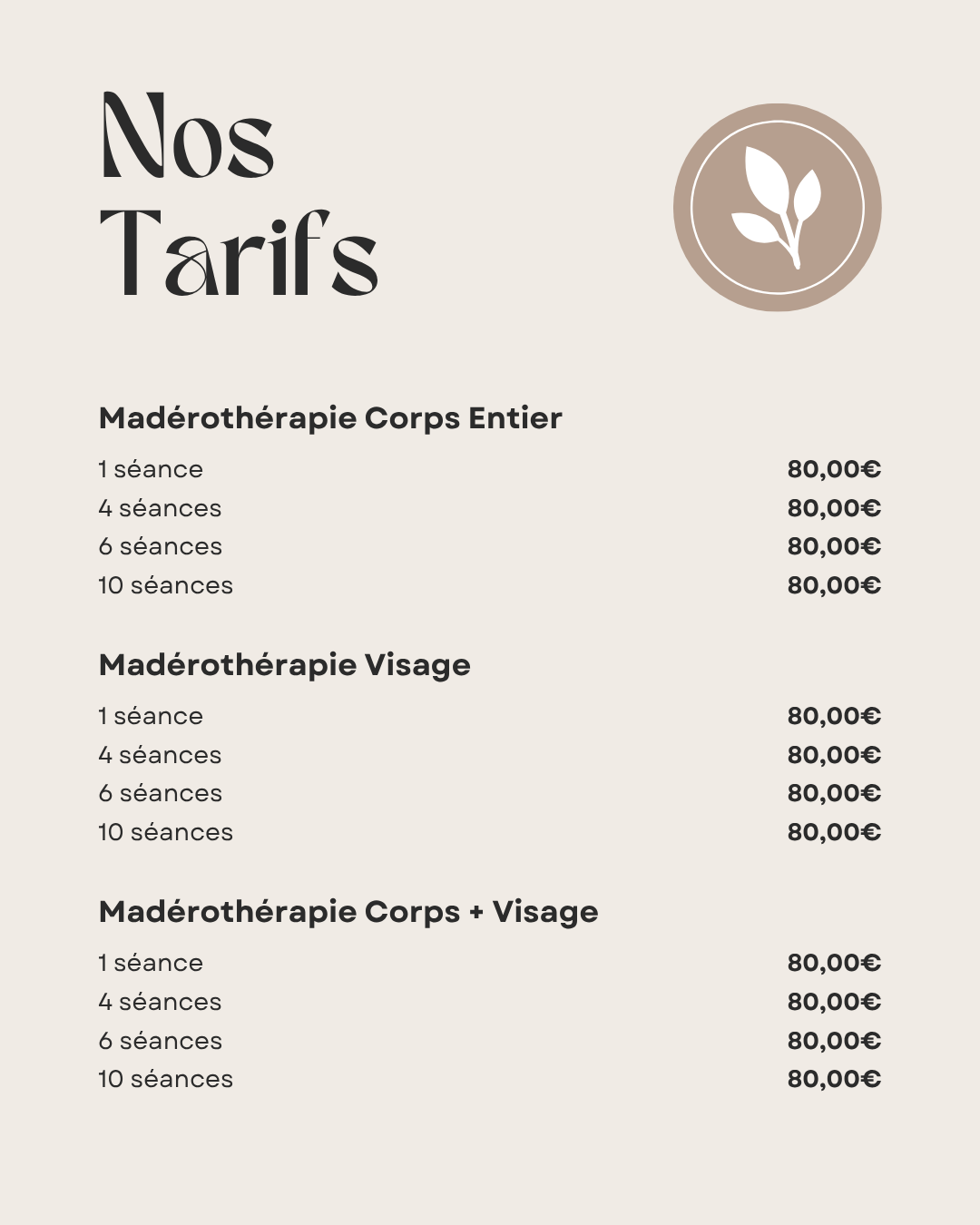 50 modèles de posts "Contact / Services / Tarifs" - Madérothérapie