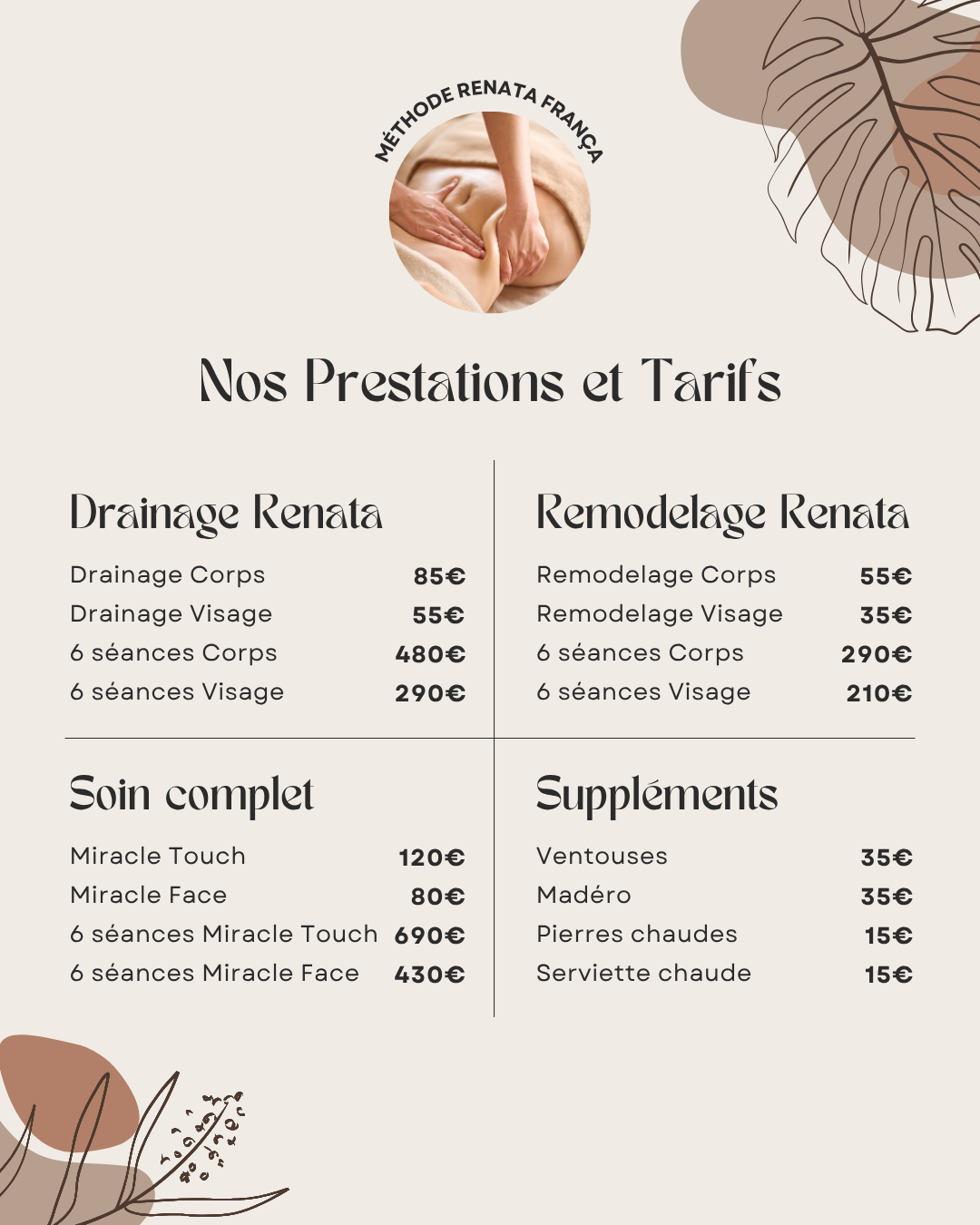 50 modèles de posts "Contact / Services / Tarifs" - Drainage Lymphatique